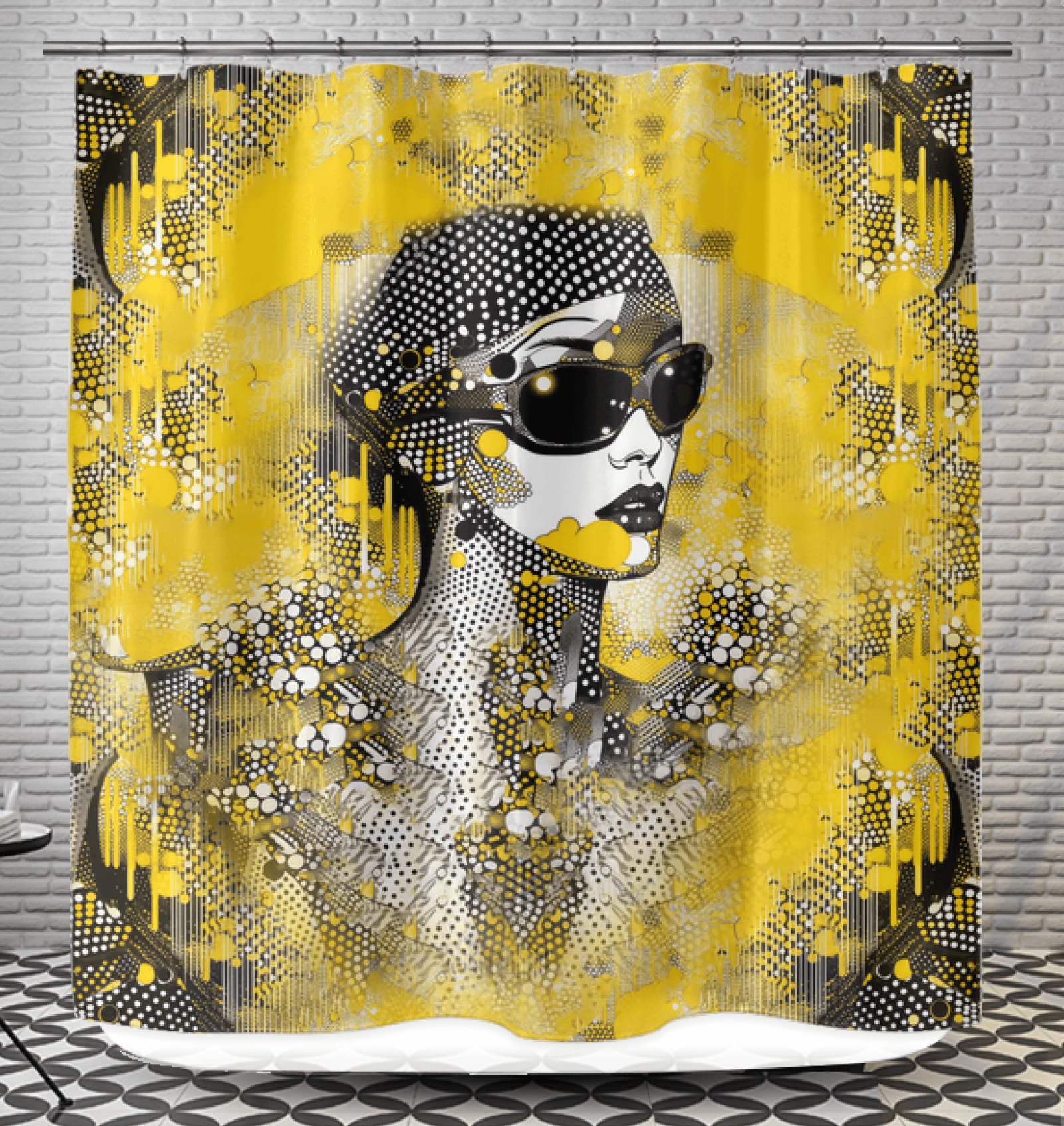 Stylish shower curtain with luminous line design enhancing bathroom decor