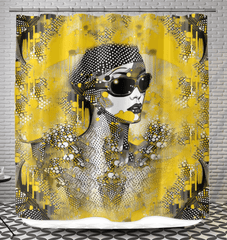 Stylish shower curtain with luminous line design enhancing bathroom decor