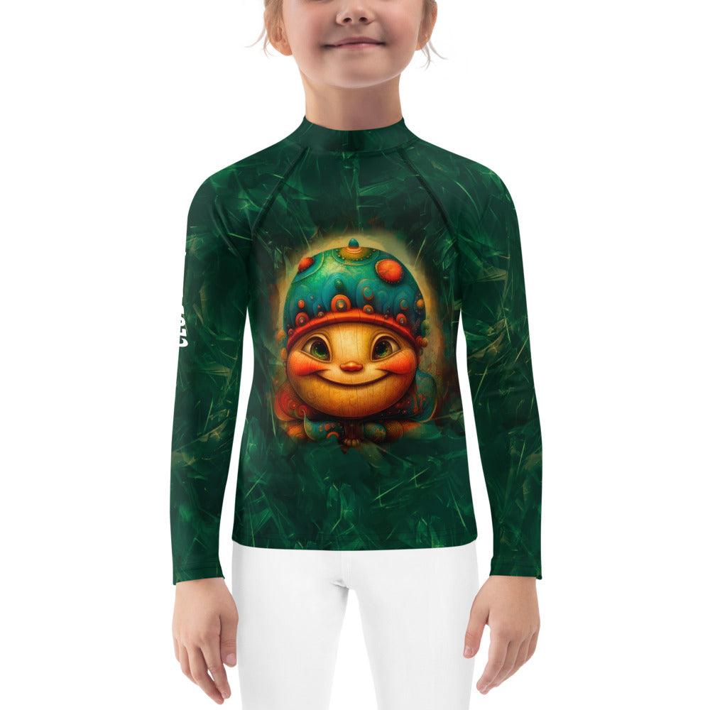Kid's rash guard with lollipop patterns for swimming.