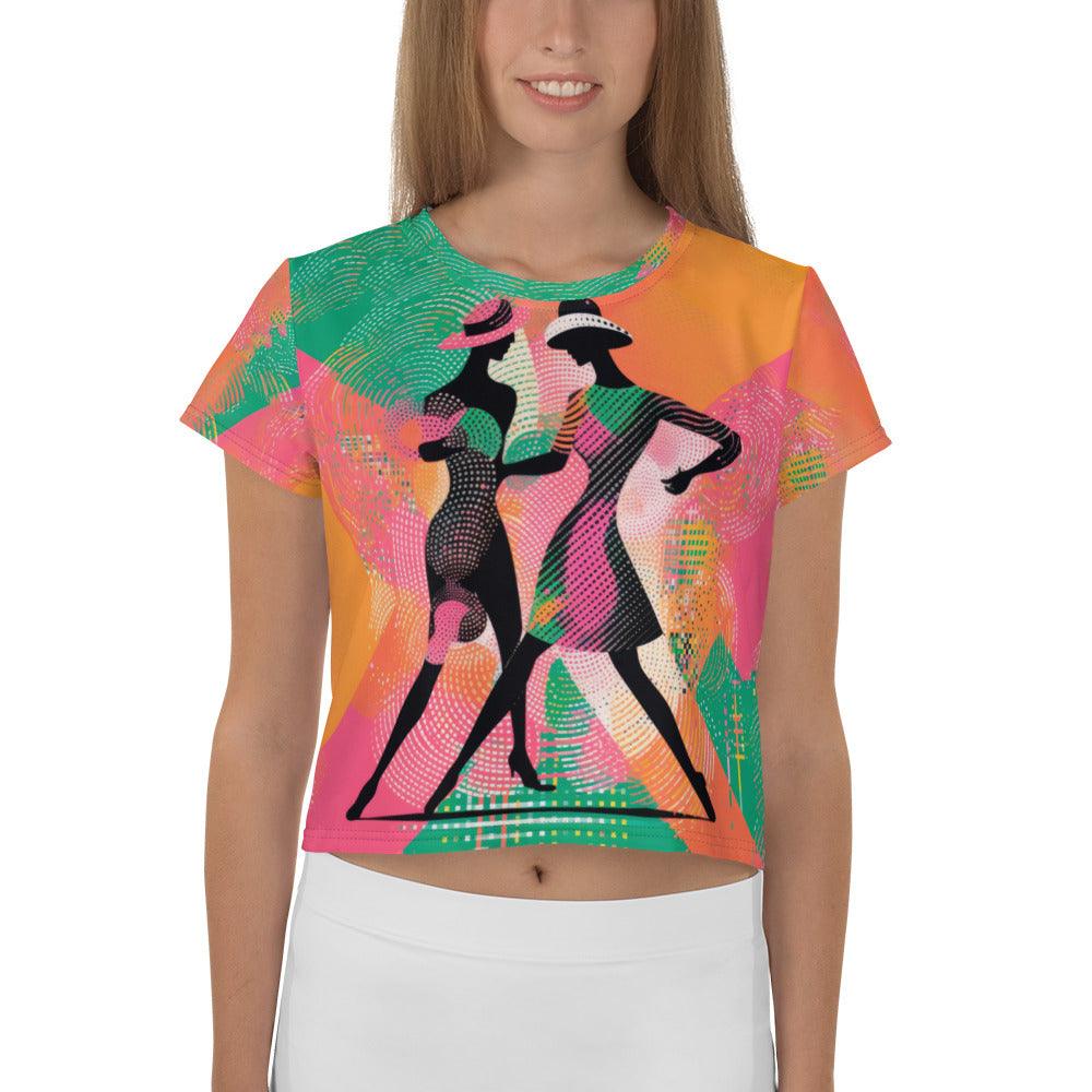 Fashion-forward crop tee in lyrical balletic print.