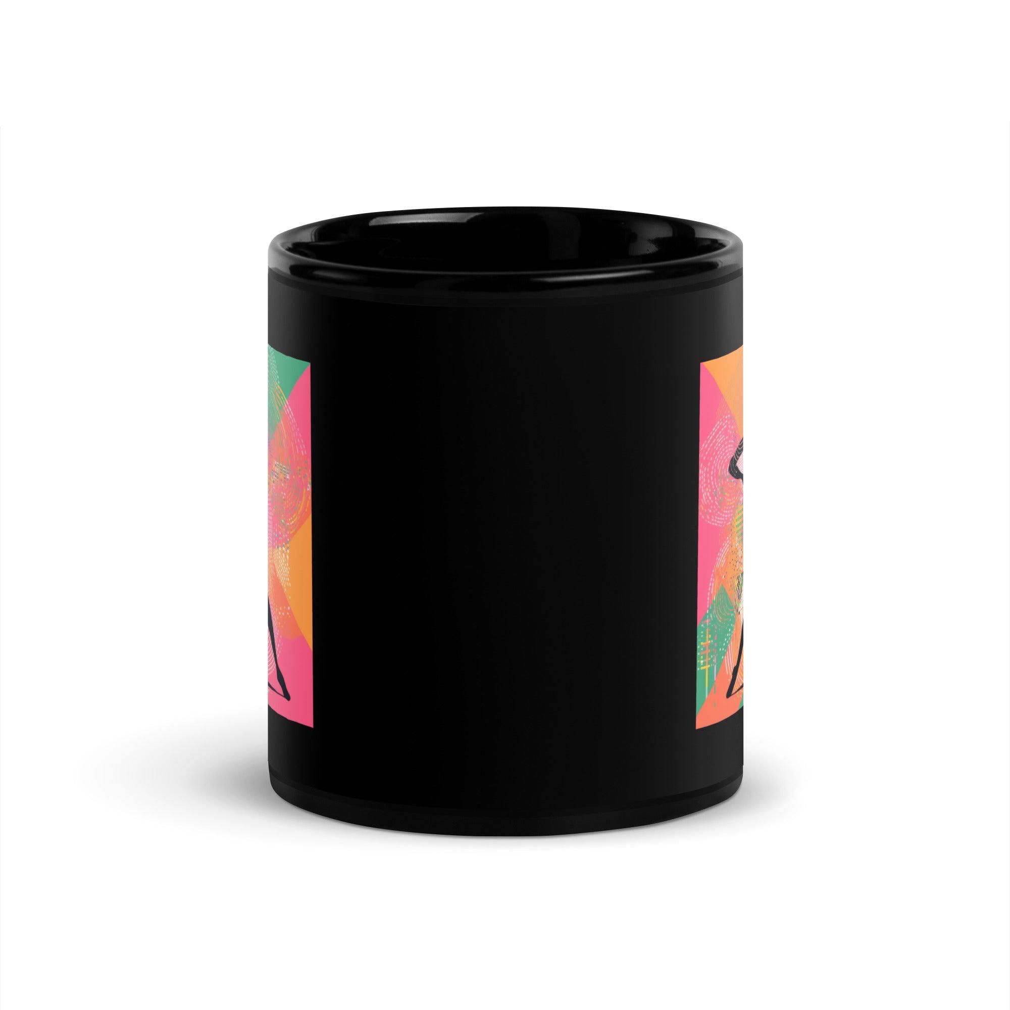 Close-up of Lyrical Balletic Fashion Black Glossy Mug highlighting its sleek and stylish look.