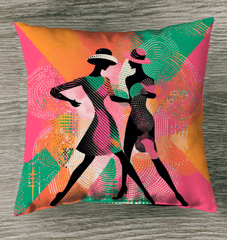 Lyrical Balletic Fashion Outdoor Pillow on a sunlit outdoor sofa