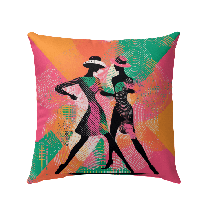 Elegant outdoor pillow with balletic patterns placed on poolside chair