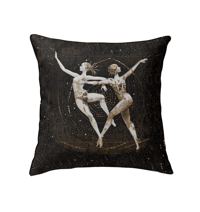 Close-up of a Lyrical Feminine Dance Flair Indoor Pillow on a cozy armchair.