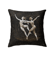 Close-up of a Lyrical Feminine Dance Flair Indoor Pillow on a cozy armchair.