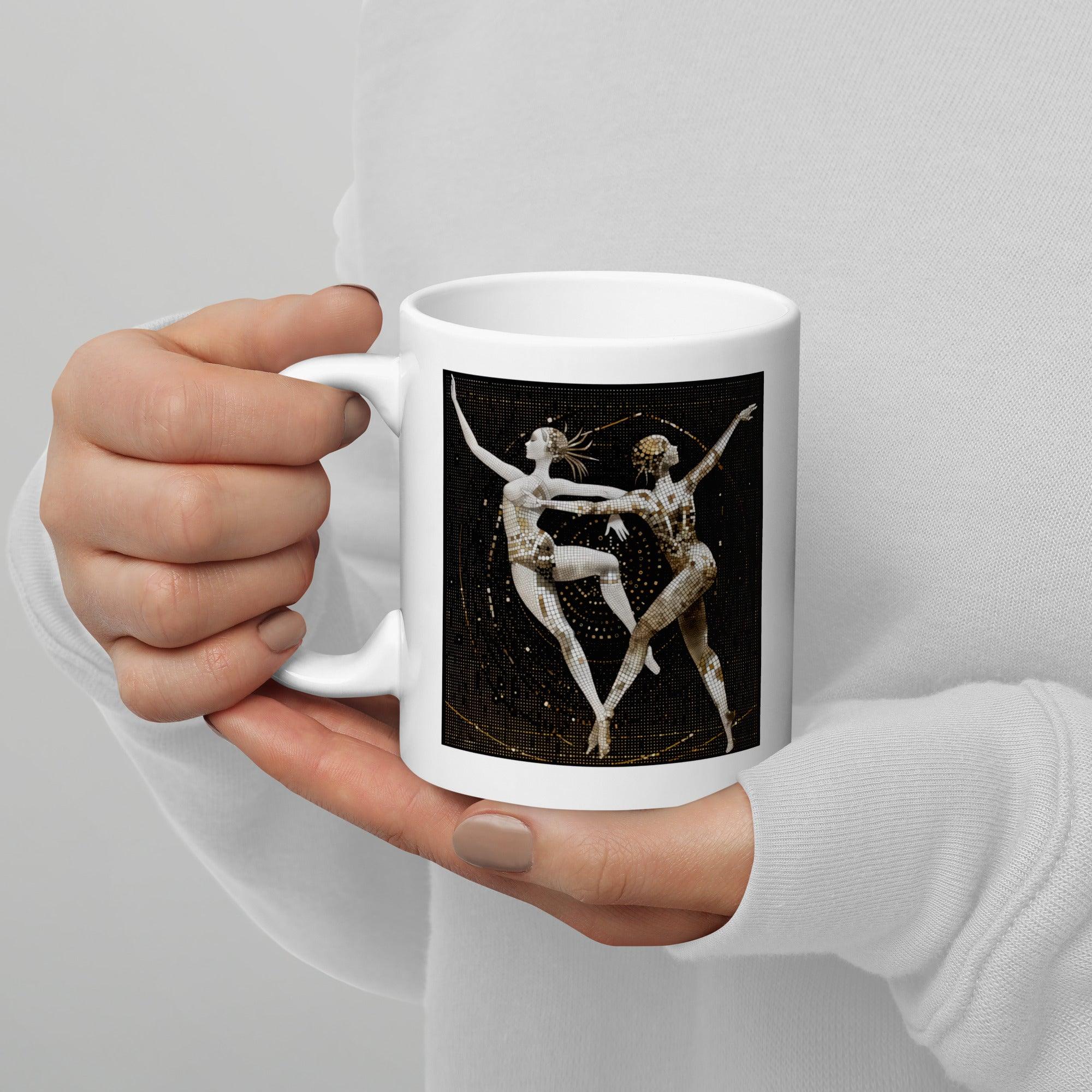 White glossy mug with lyrical dance design