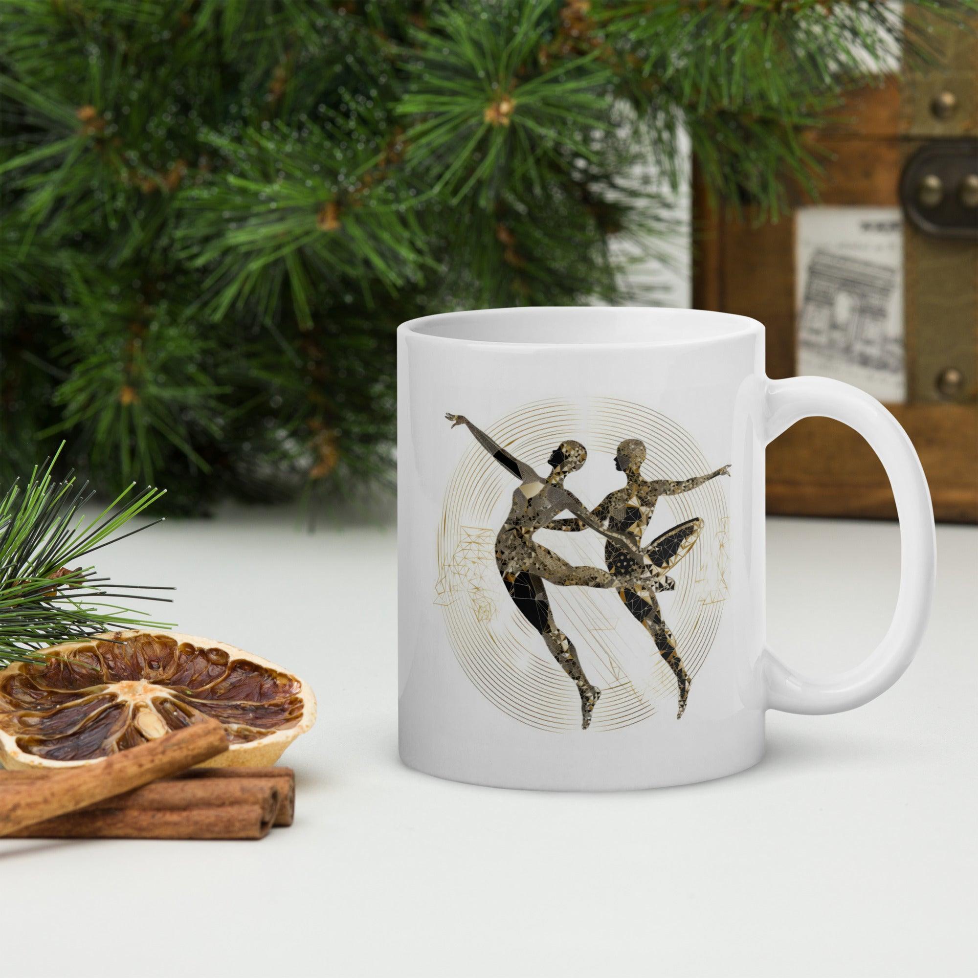 Durable coffee mug featuring glossy white finish and dance theme.