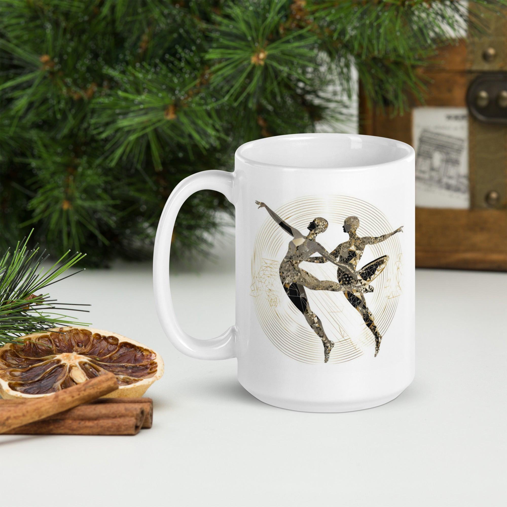 Stylish white glossy mug, perfect for dance enthusiasts and gift-giving.