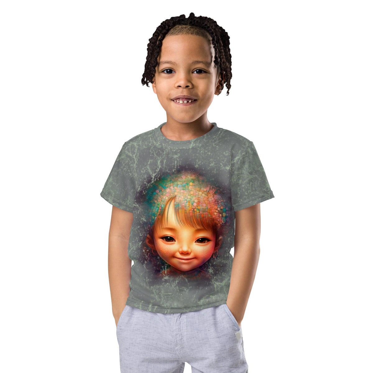 Child wearing Magical Cherubs Glimpse T-shirt front view.