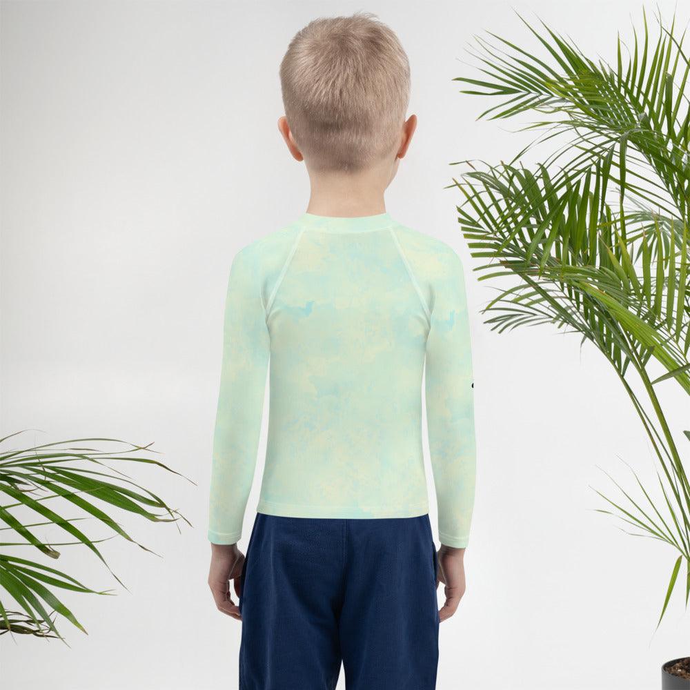 Close-up of Kids Rash Guard with confectionary design for swimming.