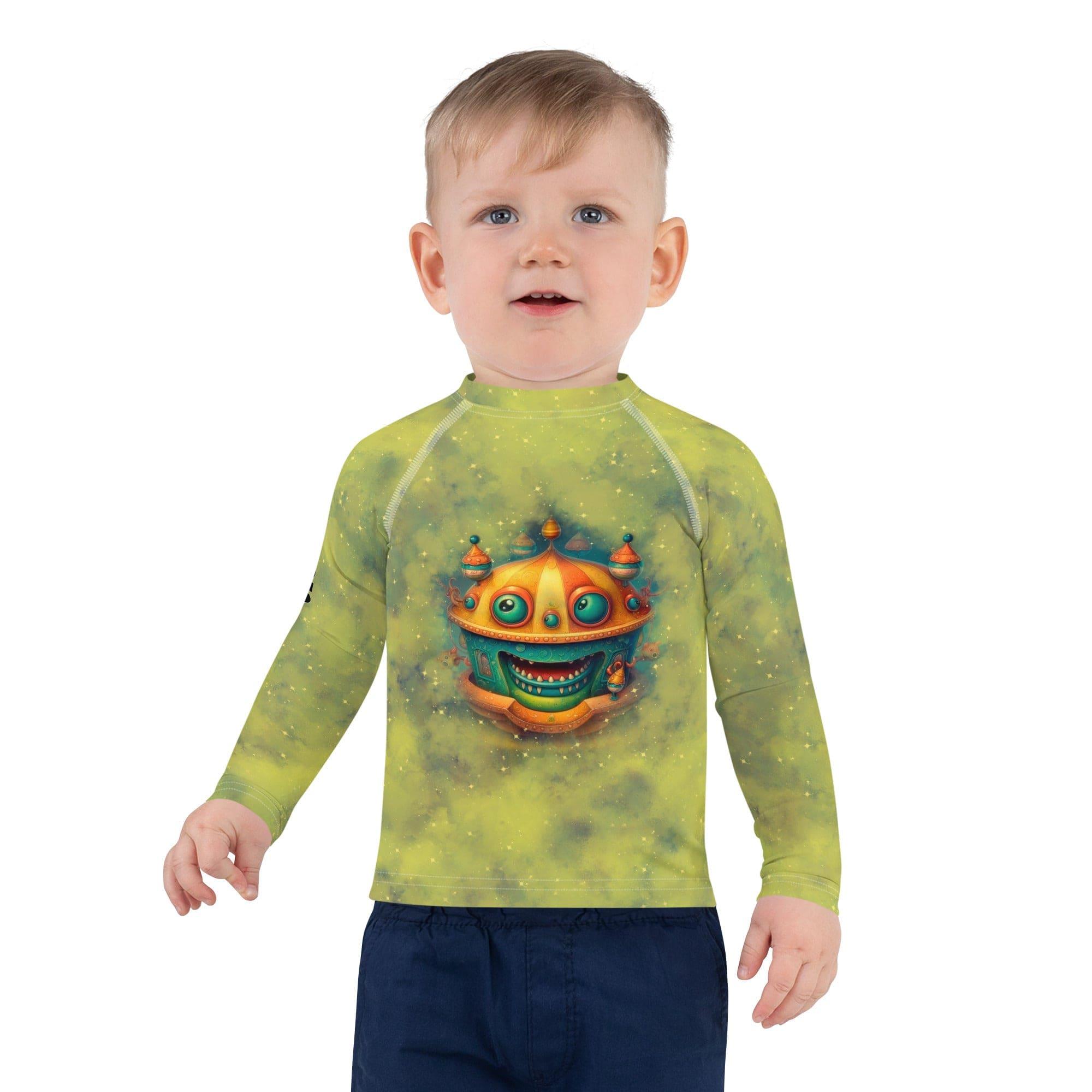 Front view of the Magical Merry Go Round Kids Rash Guard.