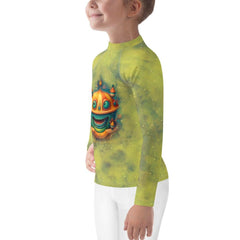 Kid in Merry Go Round Rash Guard ready for pool fun.