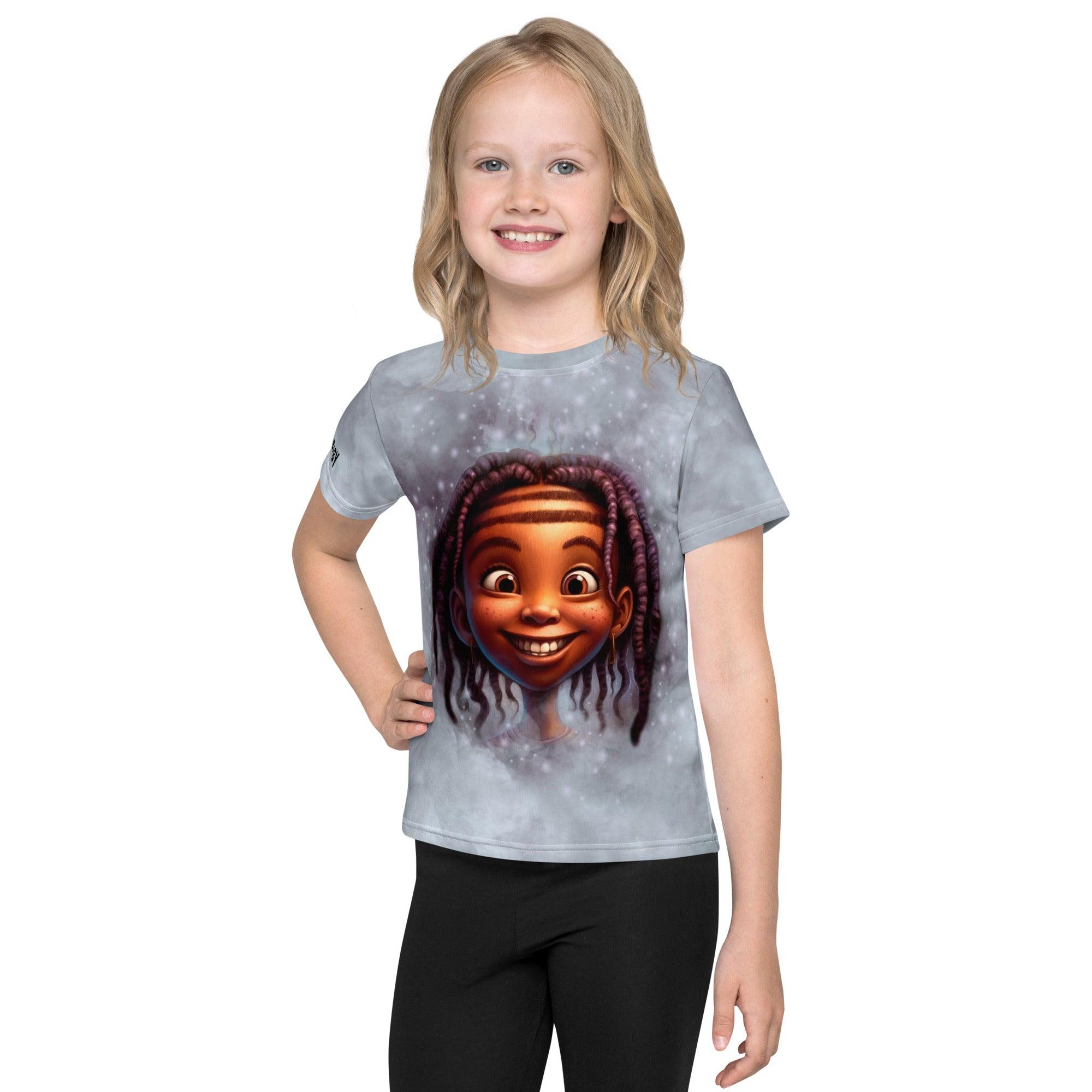 Child playing outdoors in the Magical Peepers Collection crew neck tee.