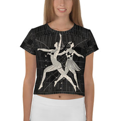 Stylish balletic print crop top, perfect for dancers.