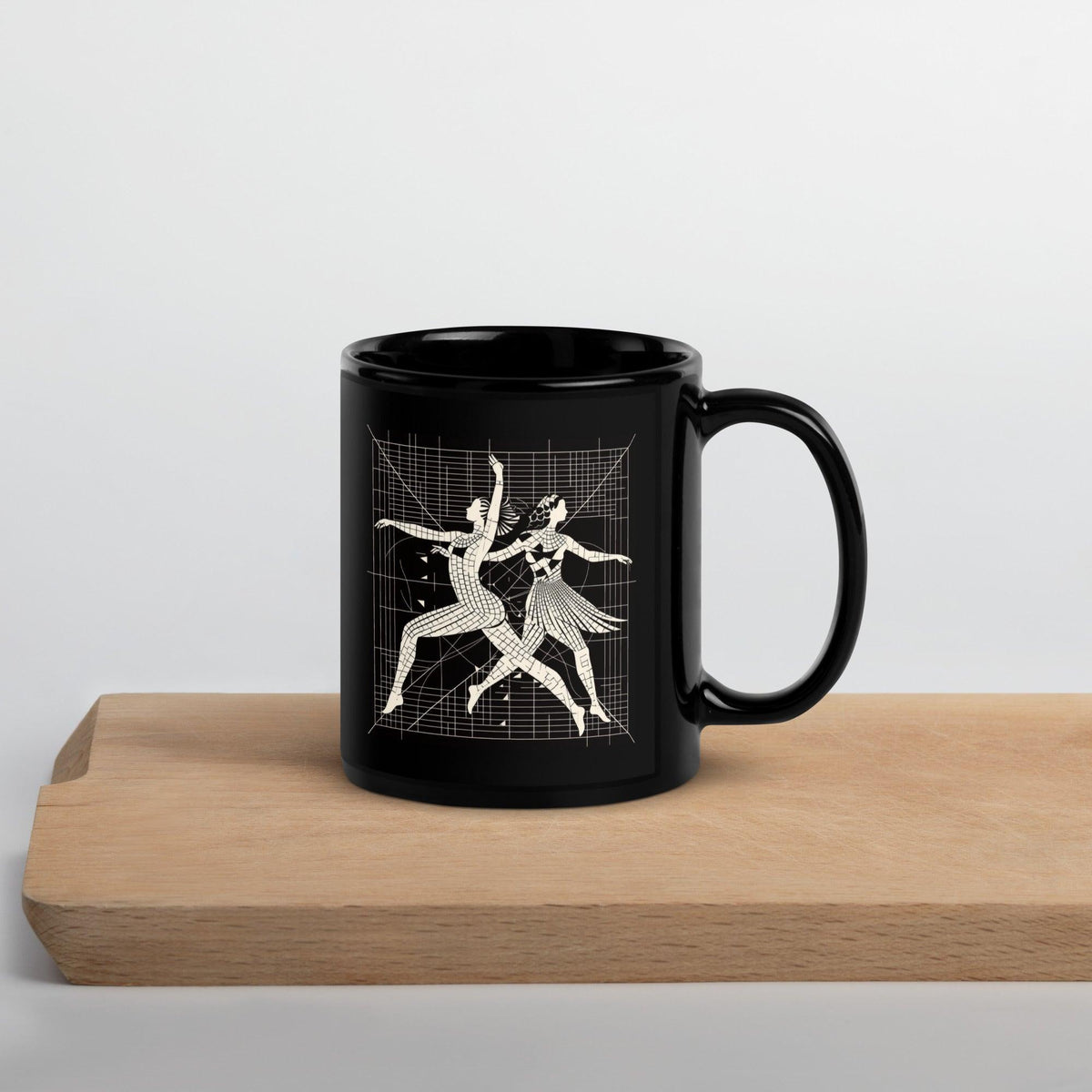 Majestic Balletic Attire Black Glossy Mug front view.