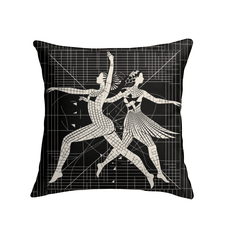 "Elegant indoor pillow featuring balletic attire pattern, perfect for adding a touch of sophistication to any room."