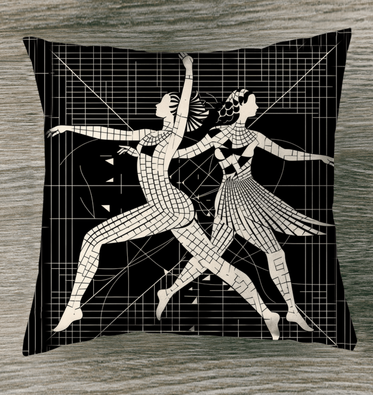 Majestic Balletic Attire Outdoor Pillow displayed on a stylish outdoor chair.