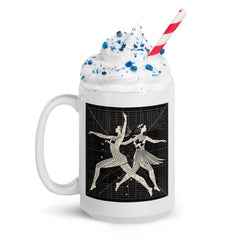 White glossy mug with Majestic Balletic Attire design detail.