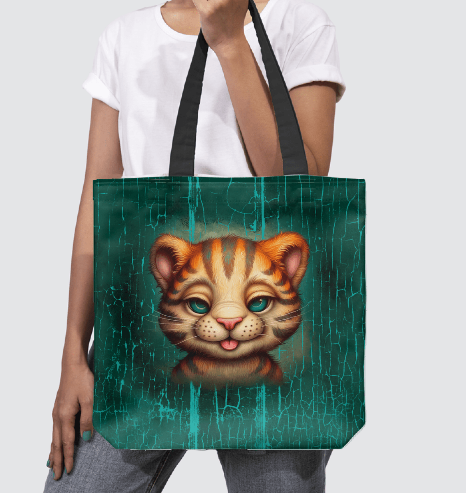 Elegant and functional tote bag featuring unique cat-themed design.