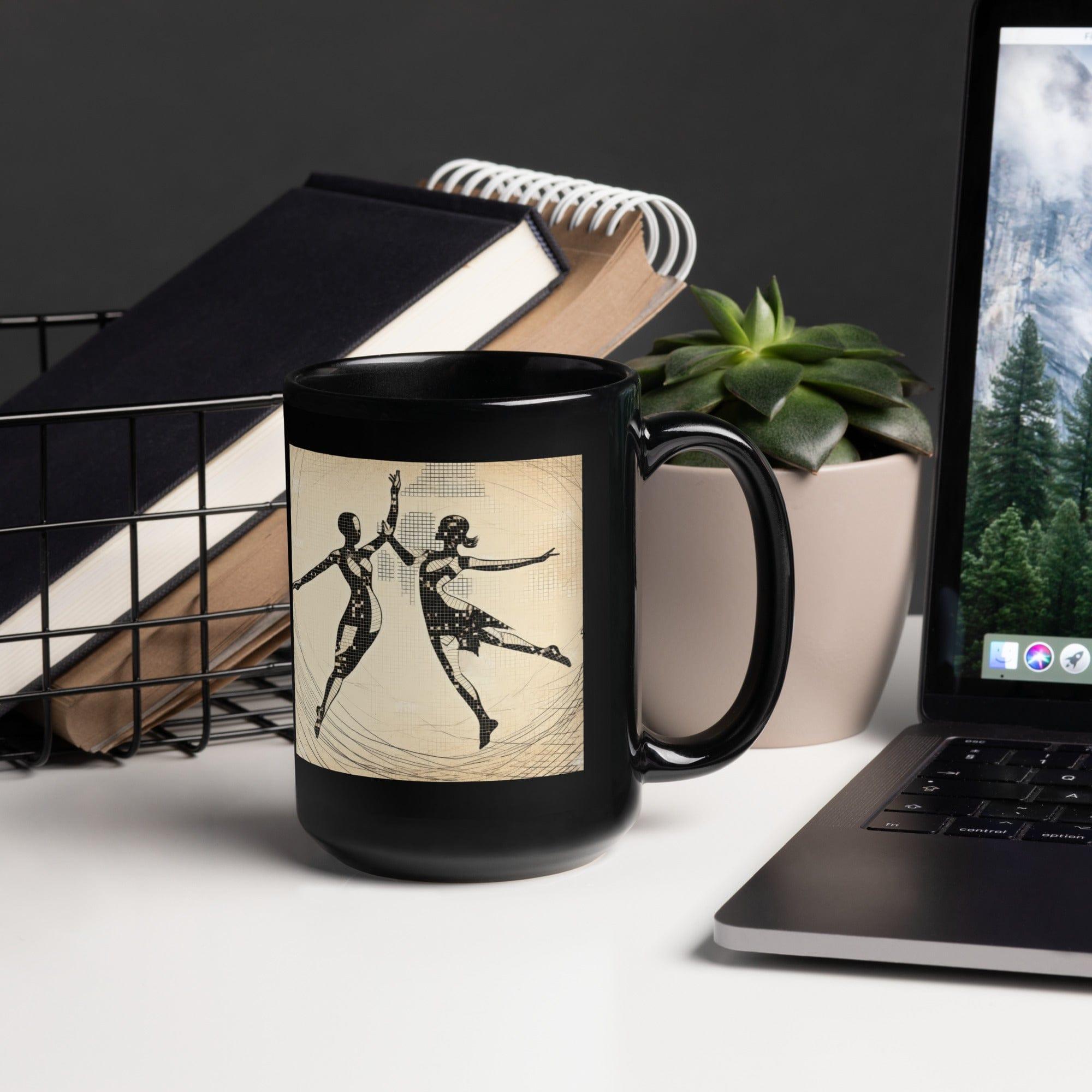 Feminine dance motion design on black coffee mug