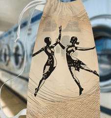 Artistic feminine dance motion design on a laundry bag.