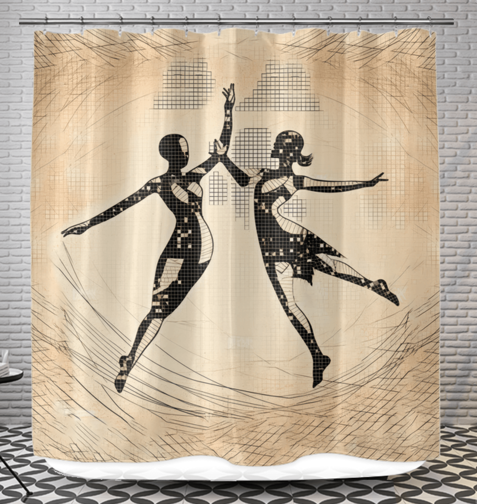 Elegant shower curtain featuring a silhouette of a woman dancing in motion