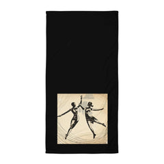 Image of a towel with artistic feminine dance motion design, ideal for dancers.