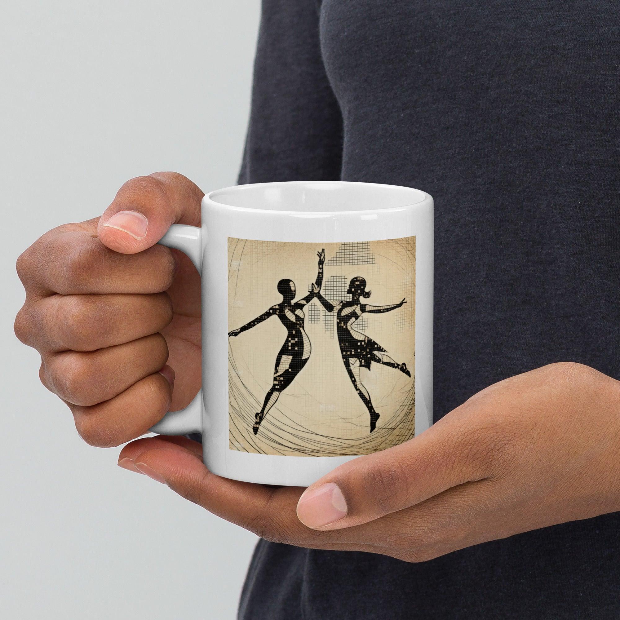 Feminine dance motion artwork on white mug