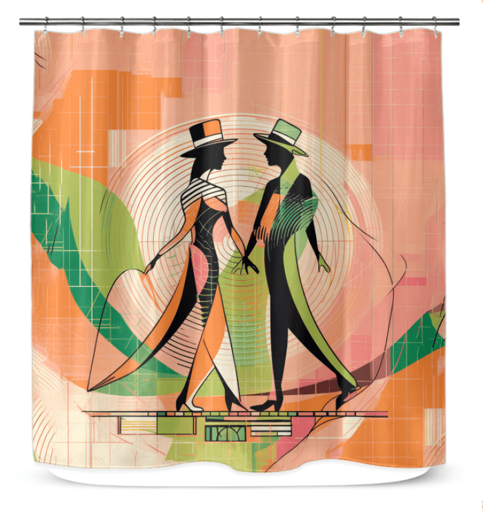 Stylish bathroom decor with a majestic dance attire-themed shower curtain, adding a touch of elegance