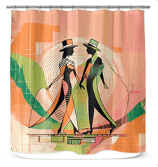 Stylish bathroom decor with a majestic dance attire-themed shower curtain, adding a touch of elegance