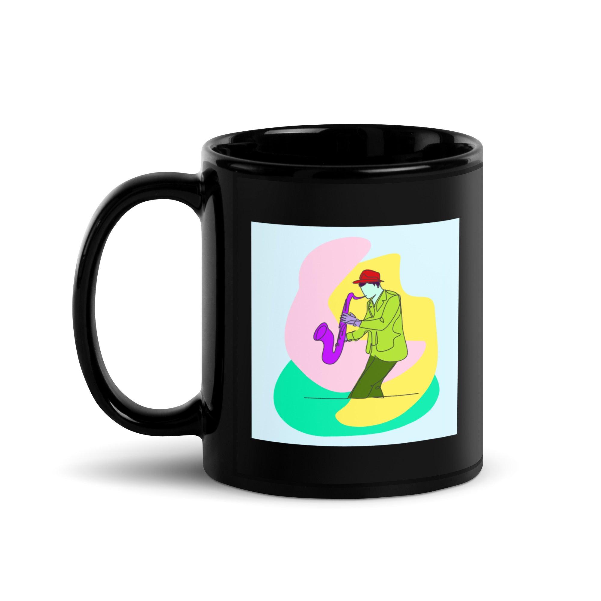 Male-Saxophonist Black Glossy Mug - Beyond T-shirts