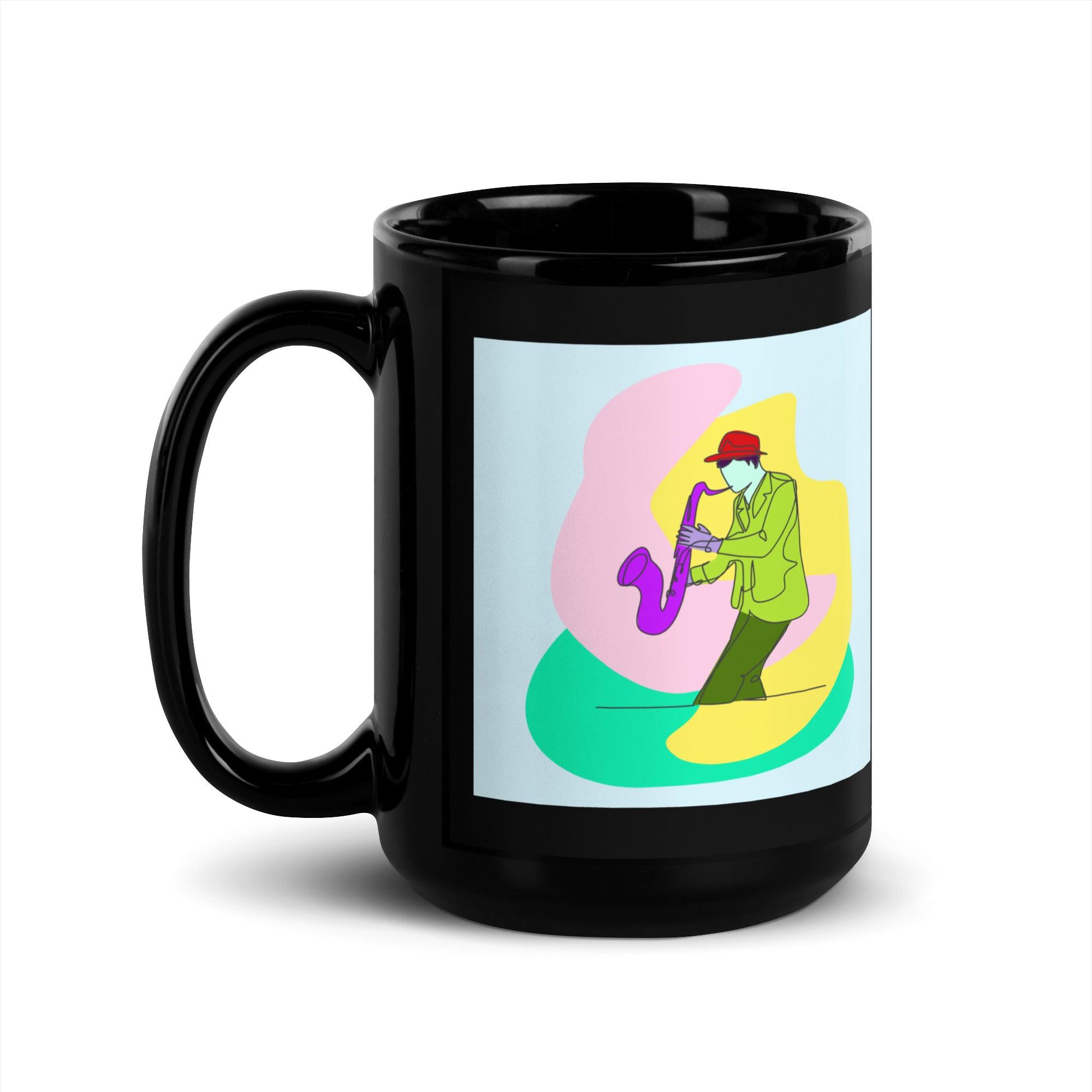 Male-Saxophonist Black Glossy Mug - Beyond T-shirts