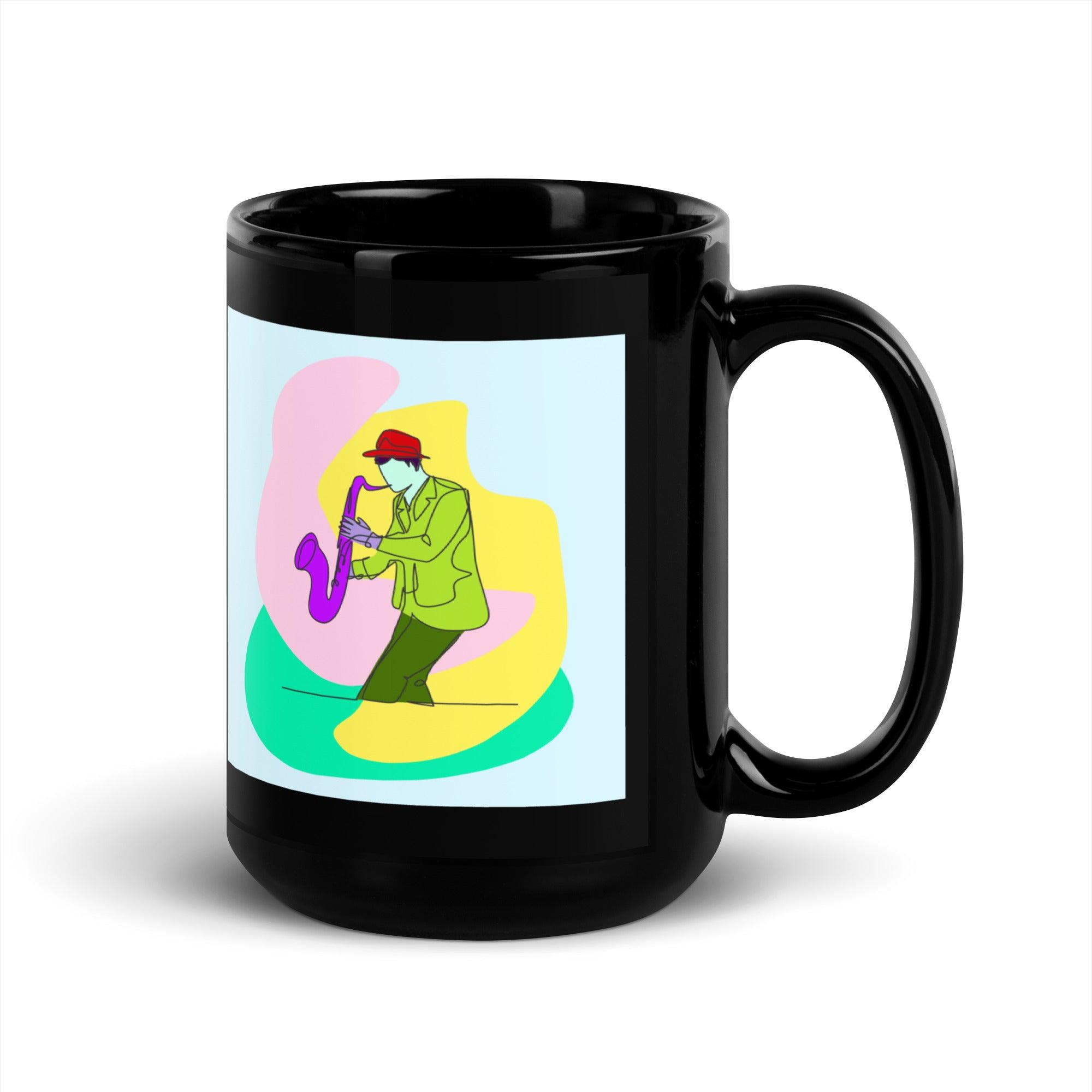 Male-Saxophonist Black Glossy Mug - Beyond T-shirts