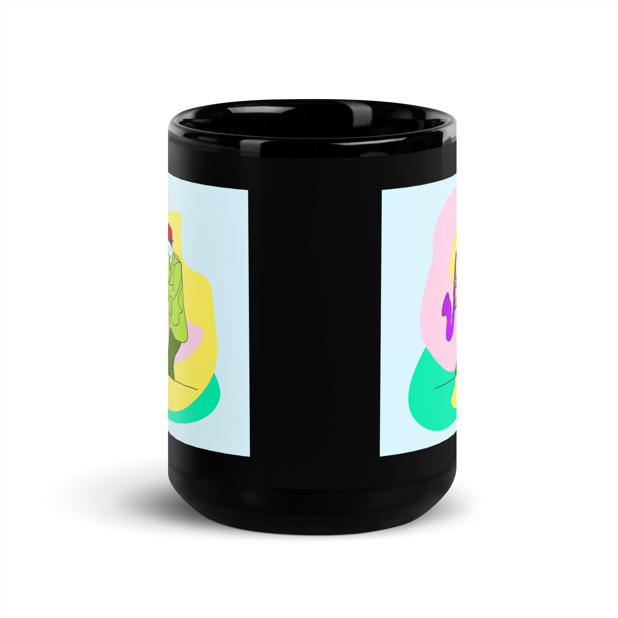 Male-Saxophonist Black Glossy Mug - Beyond T-shirts