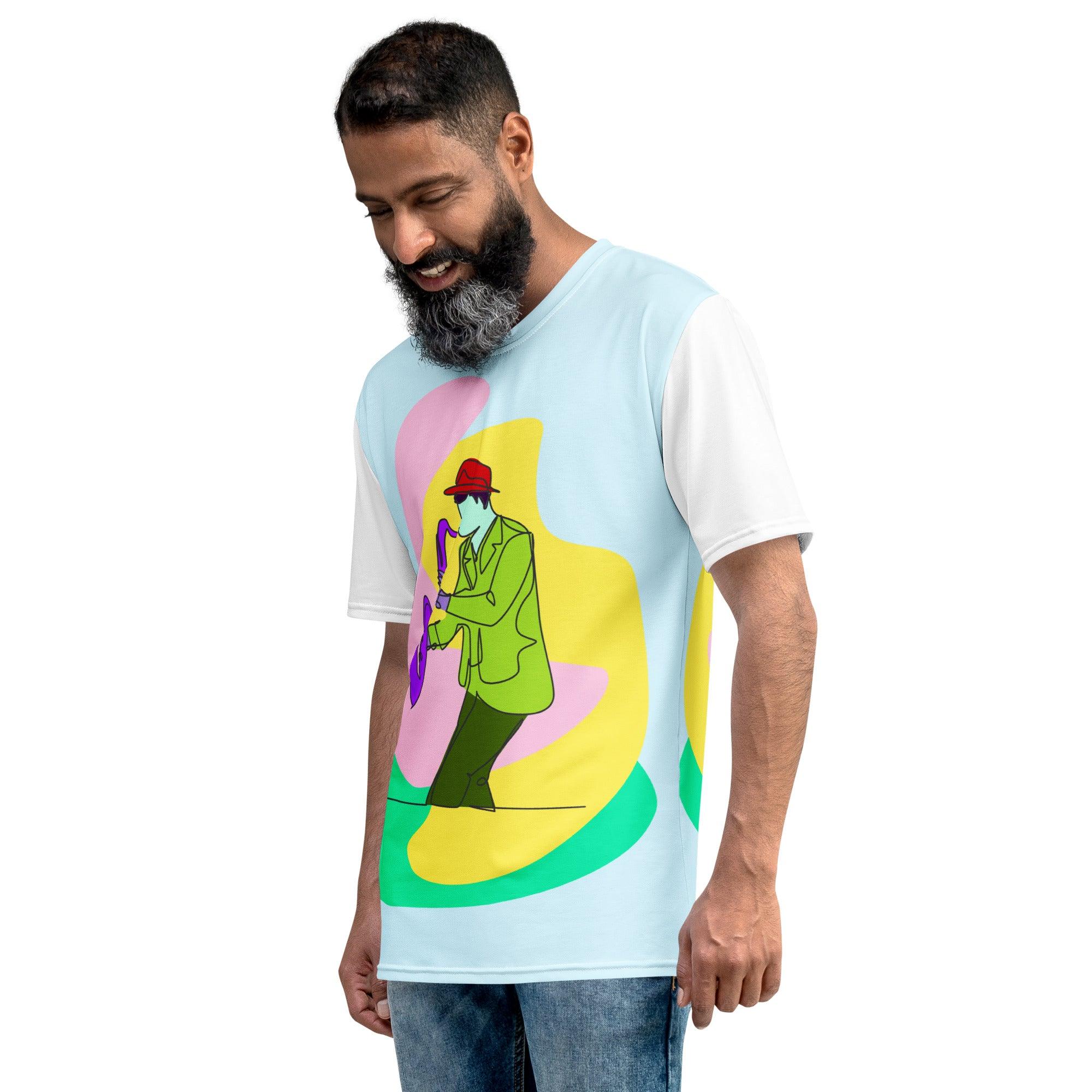 Male Saxophonist Men's T-Shirt - Close-up of Graphic Design
