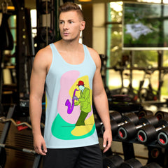Male Saxophonist Unisex Tank Top Back View
