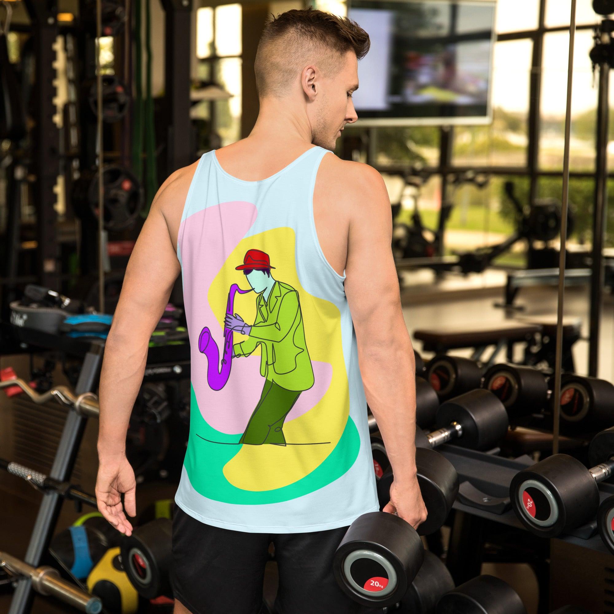 Male Saxophonist Unisex Tank Top Side View