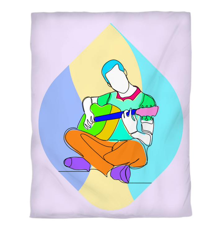 Man Playing Guitar Line Art Duvet Cover - Beyond T-shirts