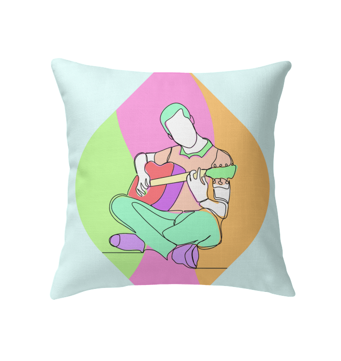 Man Playing Guitar Line Art Indoor Pillow - Beyond T-shirts