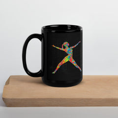 Black glossy mug with ballet-inspired artwork for drinkware