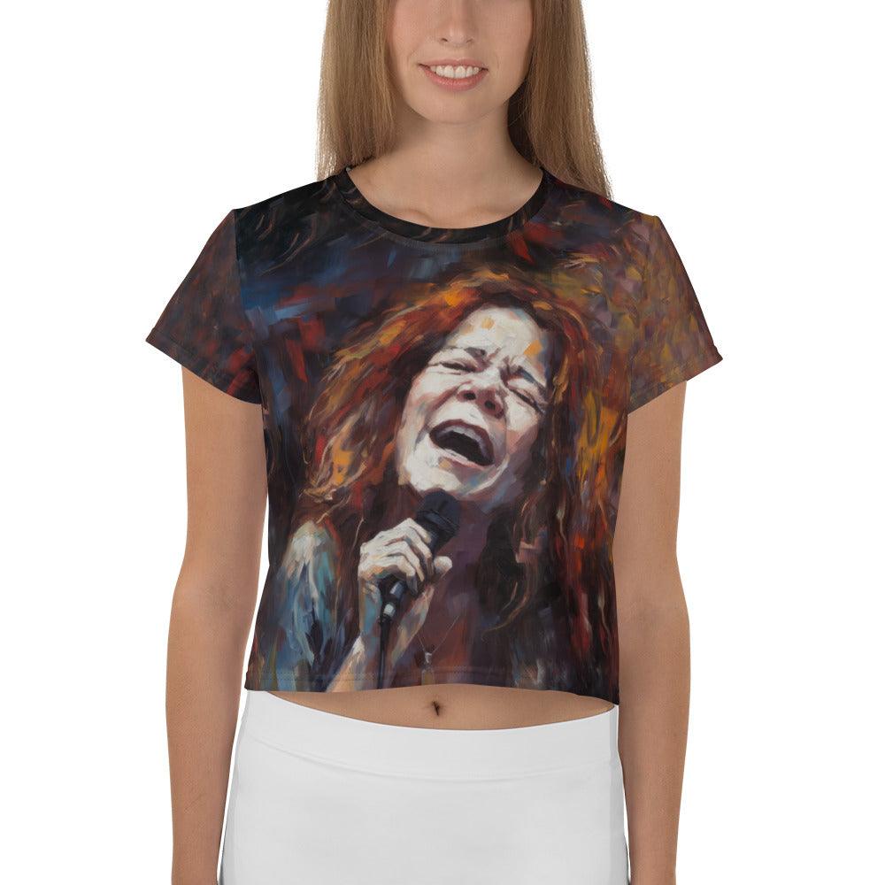 Trendy Melodic Madness printed crop tee, perfect for stylish outfits.