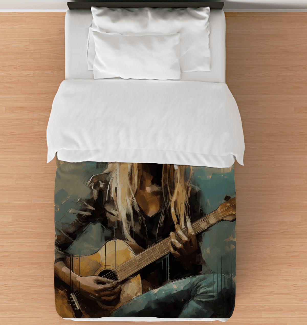 Elegant Melodic Movements Duvet Cover on a cozy bed, enhancing bedroom aesthetics.