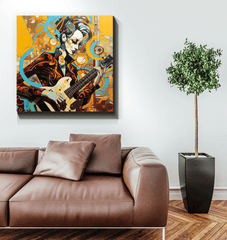 Melodies Heal The Heart canvas displayed in a cozy reading nook.