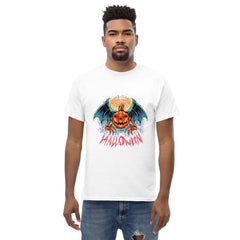 Man wearing Grinning Ghosts Men's Halloween Tee for a festive look