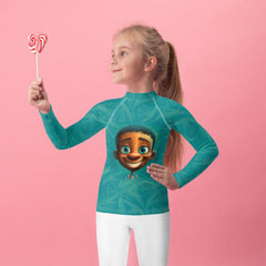 Kid swimming in pool wearing Fairy Vision Rash Guard.