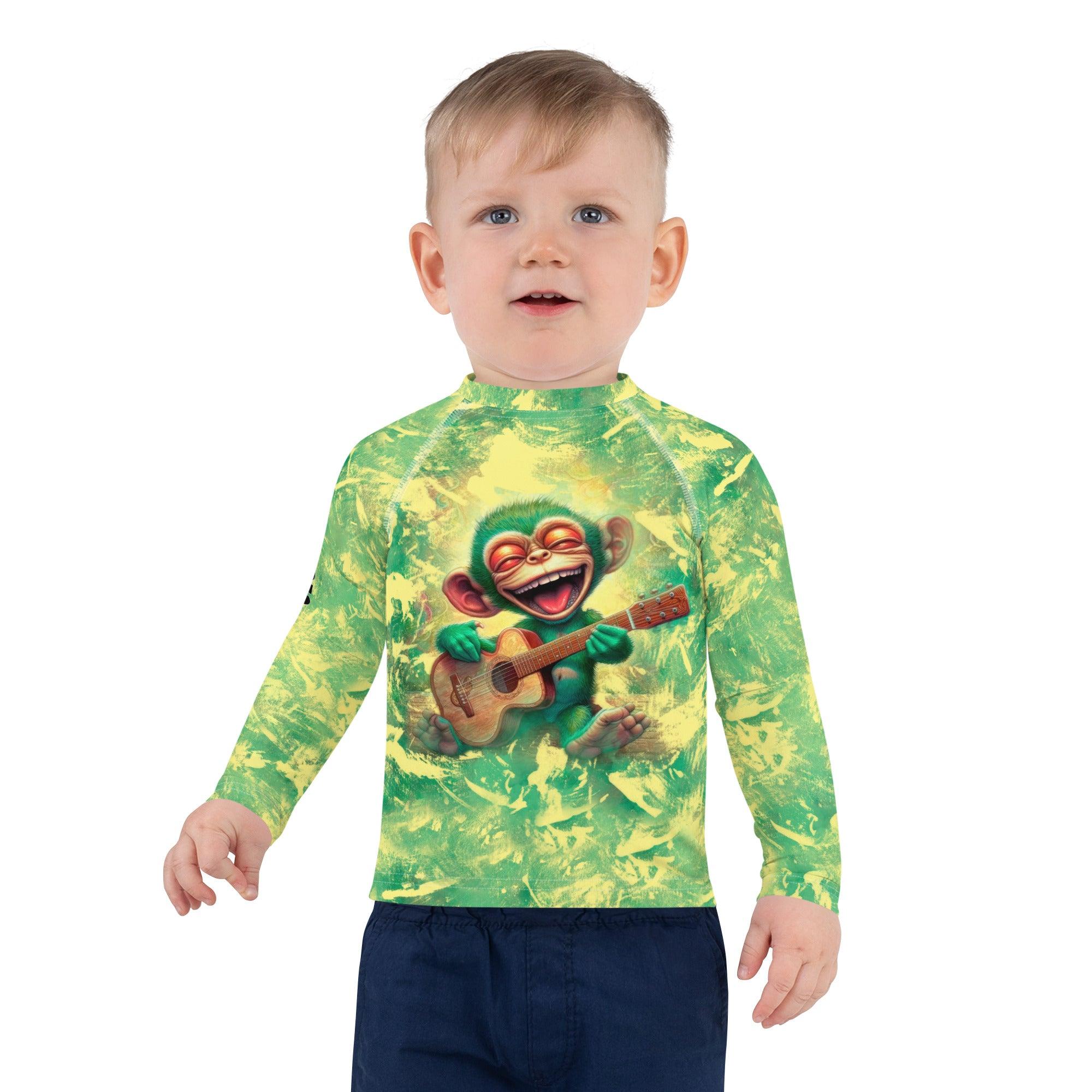 Back view of 'Mischief In Their Eyes' Rash Guard for kids