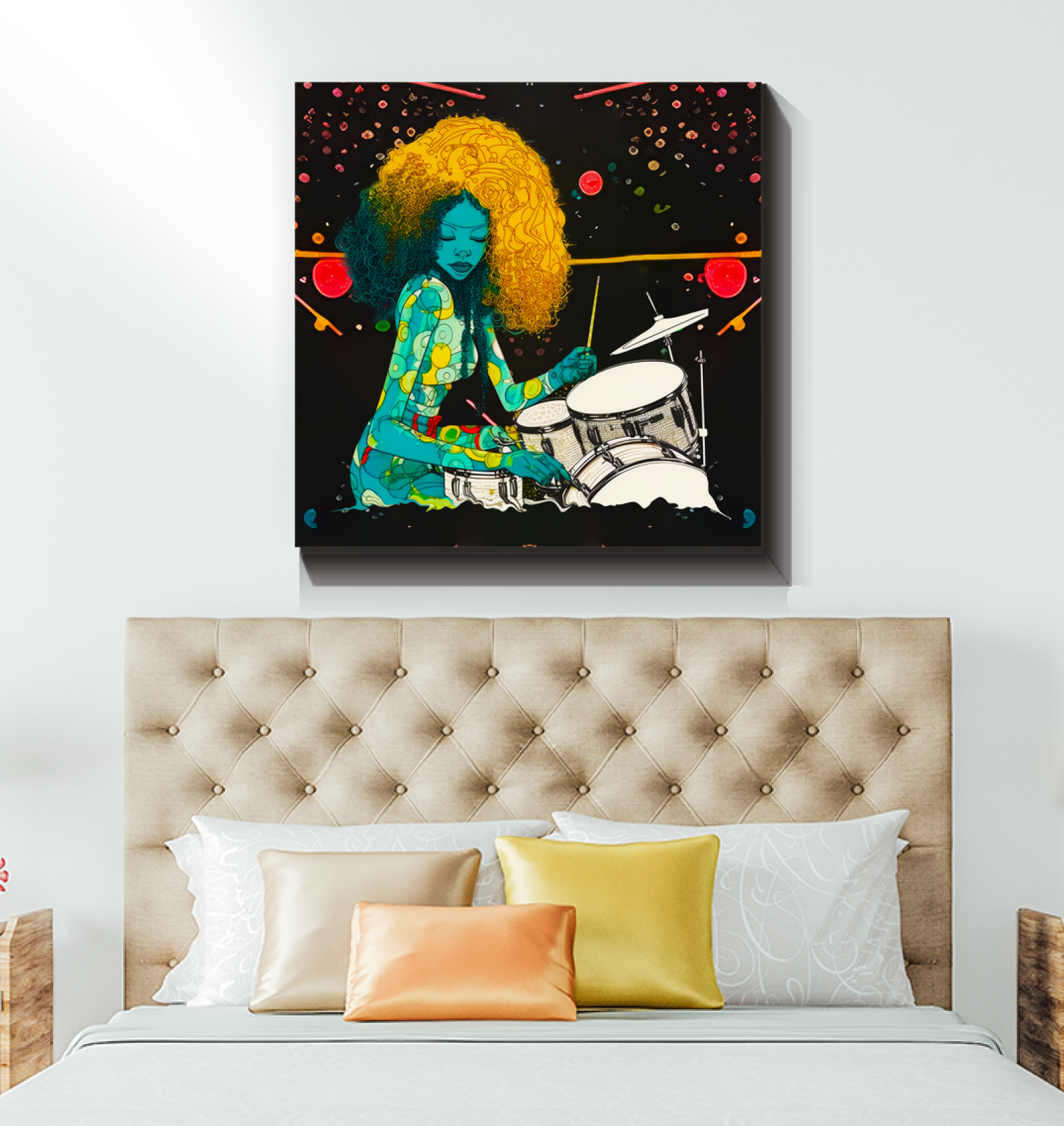 Melodic Symphony printed wall canvas with rhythmic patterns.