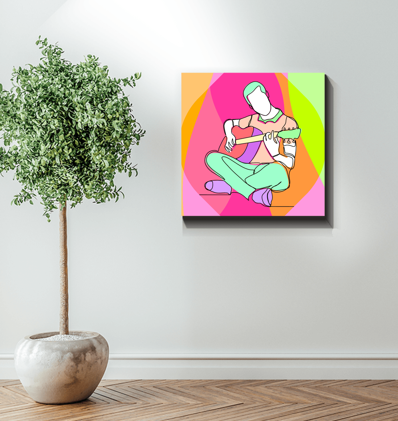 Man Playing Guitar Line Art 1 Wrapped Canvas - Beyond T-shirts
