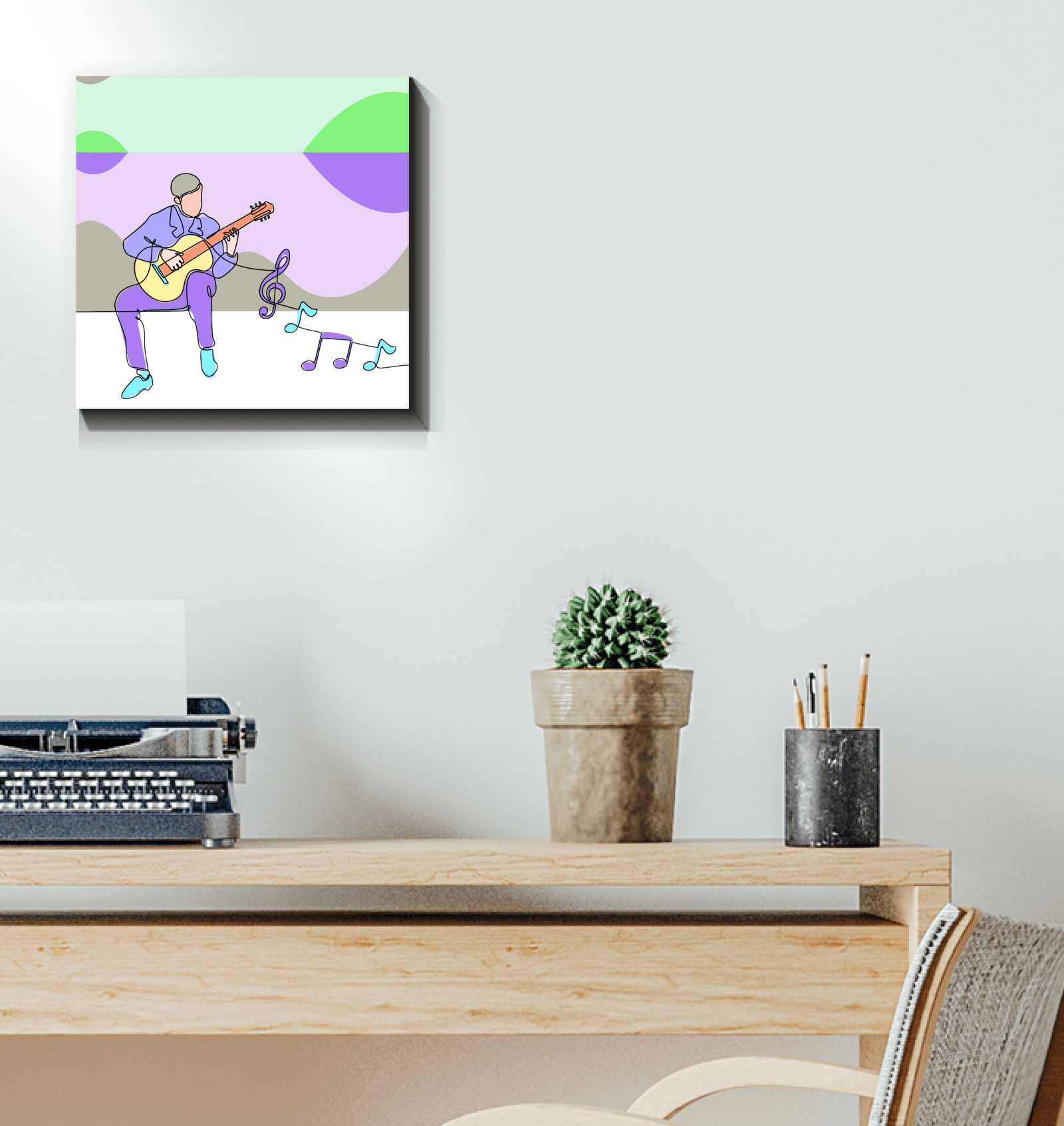 Man Playing Guitar Line Art 2 Wrapped Canvas - Beyond T-shirts
