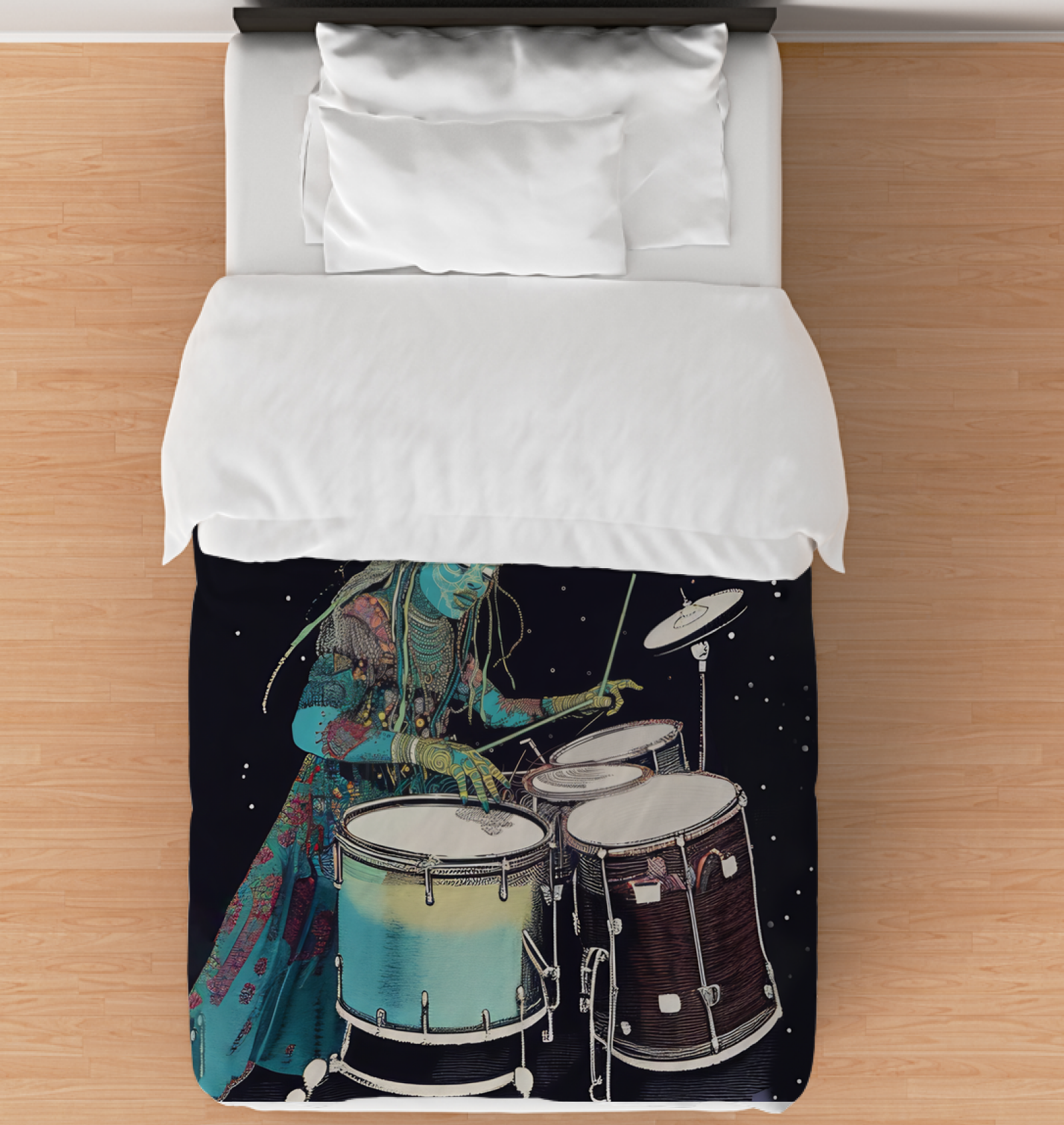 Melodic Harmony Duvet Cover on a neatly made bed in a stylish bedroom.